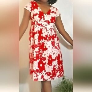 Vintage Red And White Floral  Liz Claiborne Cotton Lined Midi Dress Size 20W